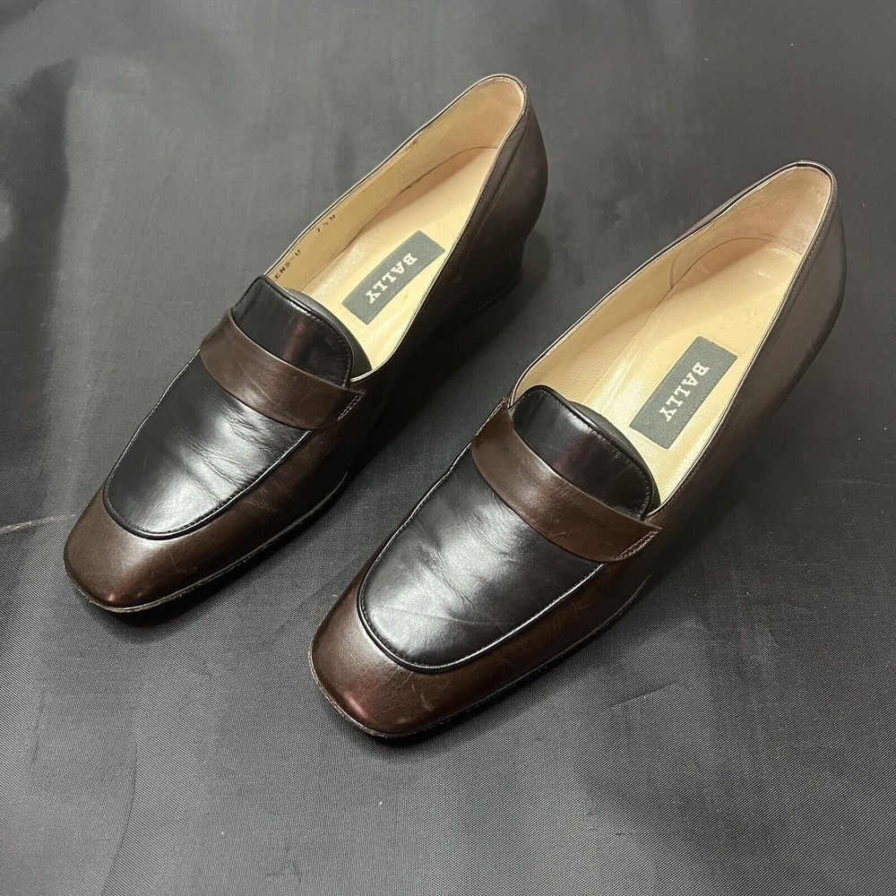Bally Womens Talens-U Size 7.5 N Brown Black Leather Loafers Dress Shoes Italy